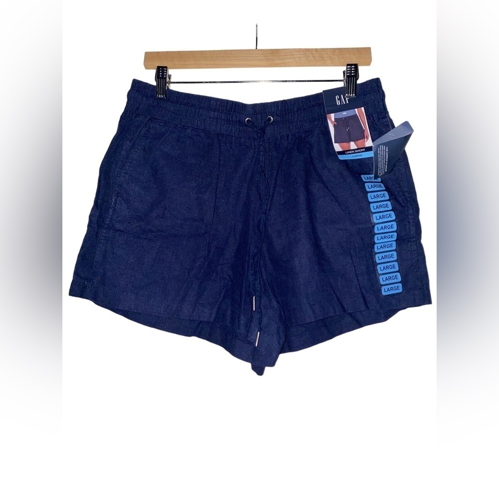 Gap Women Linen Blend Drawstring Shorts Large Navy Summer Casual Walking NWT